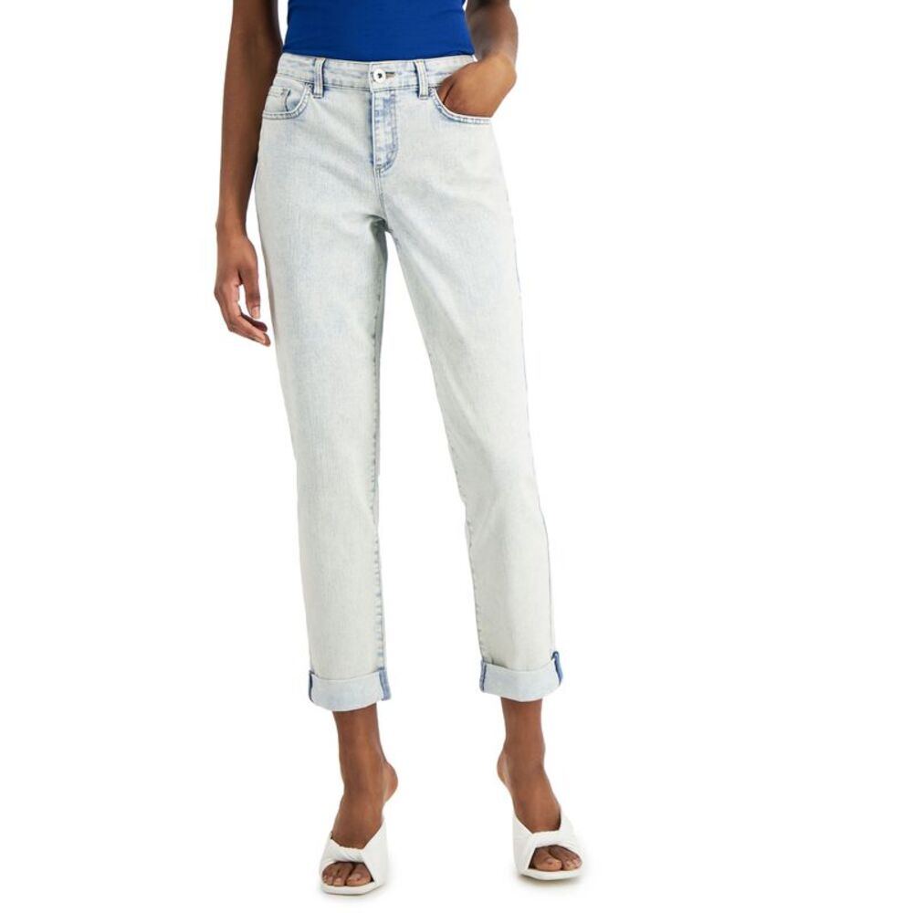 INC International Concepts Acid Wash Mid Rise Straight Leg Jeans